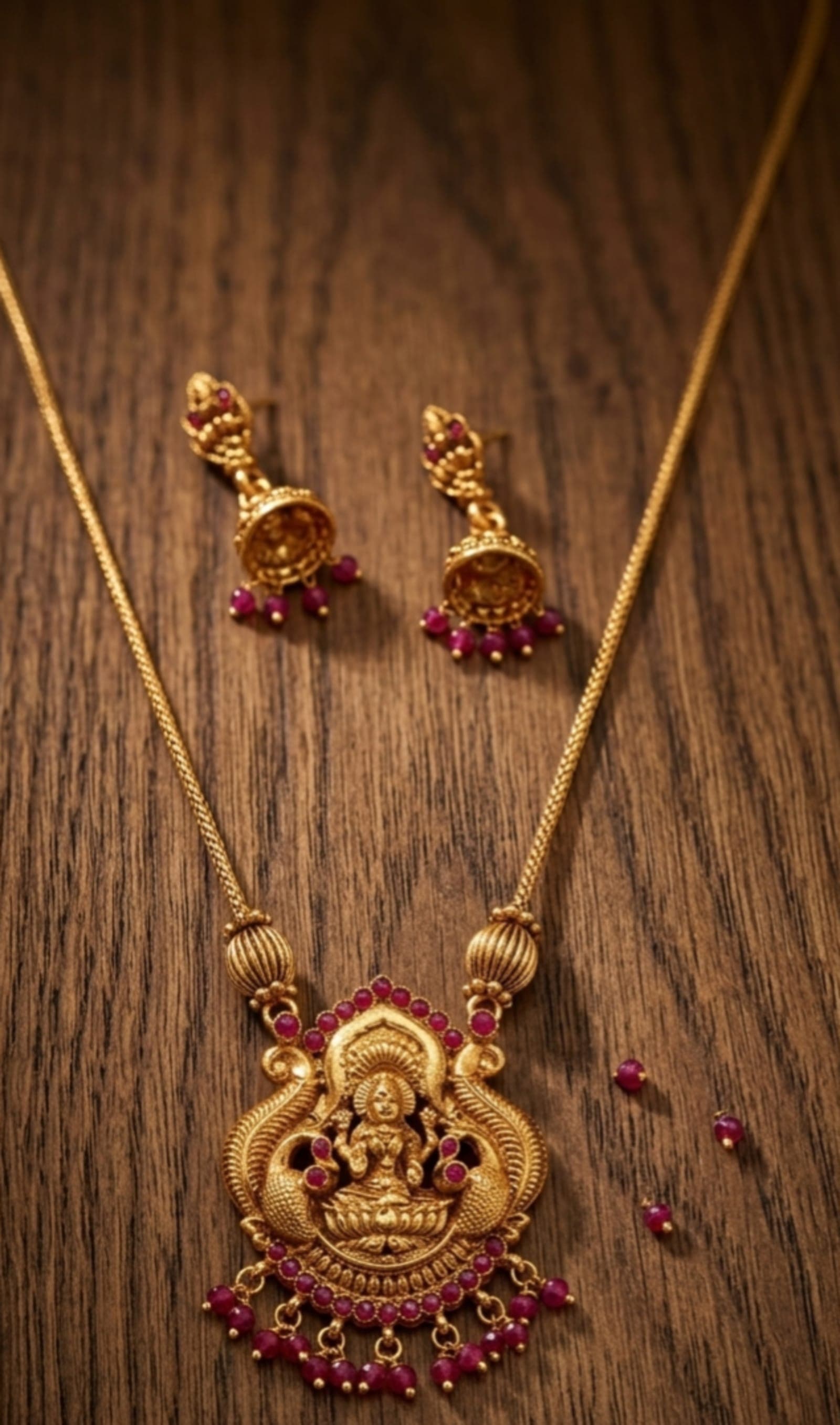 Long Lakshmi haram with Ruby stones